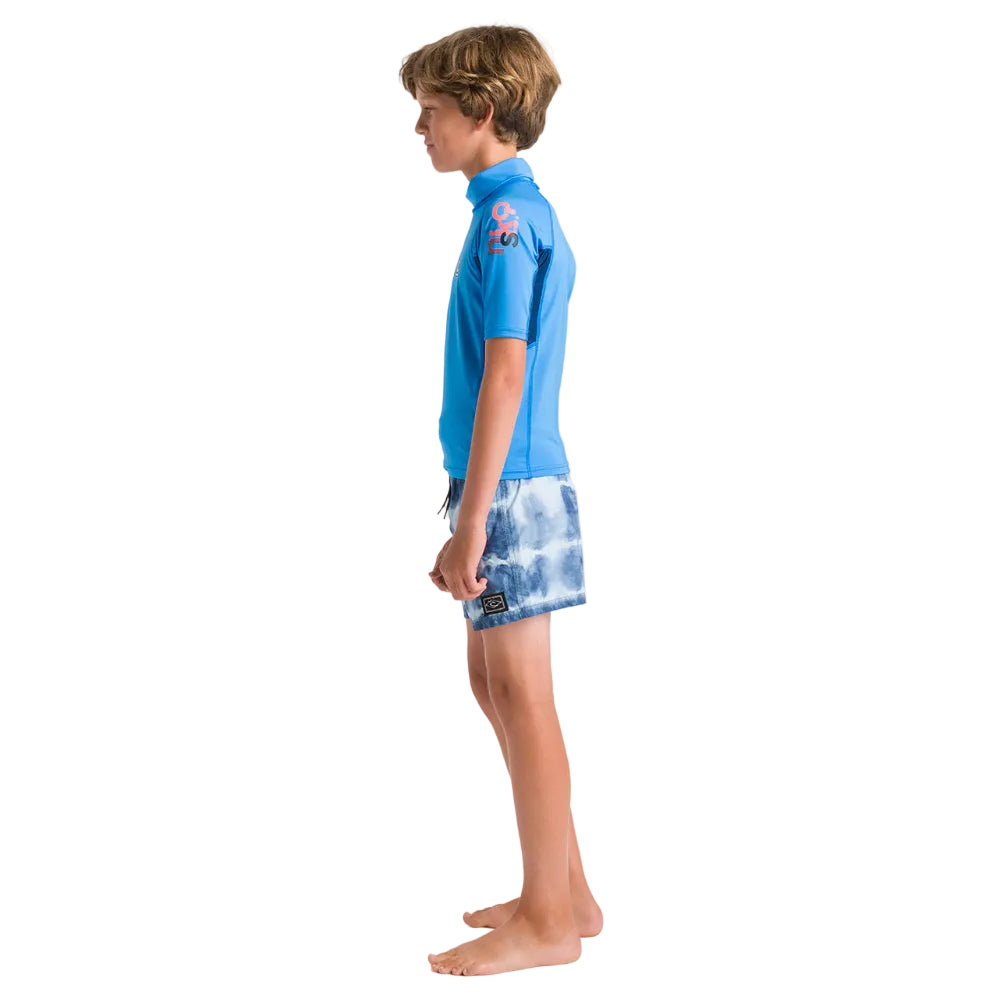 C-Skins NuWave Rash X Junior Short Sleeve Rash Vest - Cyan/Slate/Multi