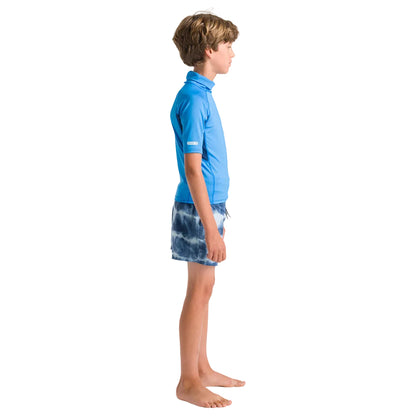 C-Skins NuWave Rash X Junior Short Sleeve Rash Vest - Cyan/Slate/Multi