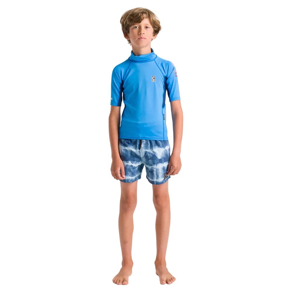 C-Skins NuWave Rash X Junior Short Sleeve Rash Vest - Cyan/Slate/Multi