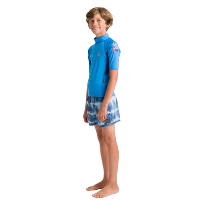 C-Skins NuWave Rash X Junior Short Sleeve Rash Vest - Cyan/Slate/Multi