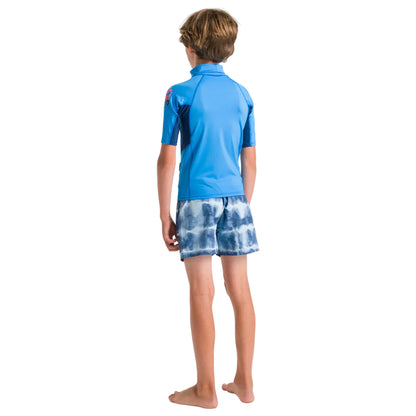 C-Skins NuWave Rash X Junior Short Sleeve Rash Vest - Cyan/Slate/Multi