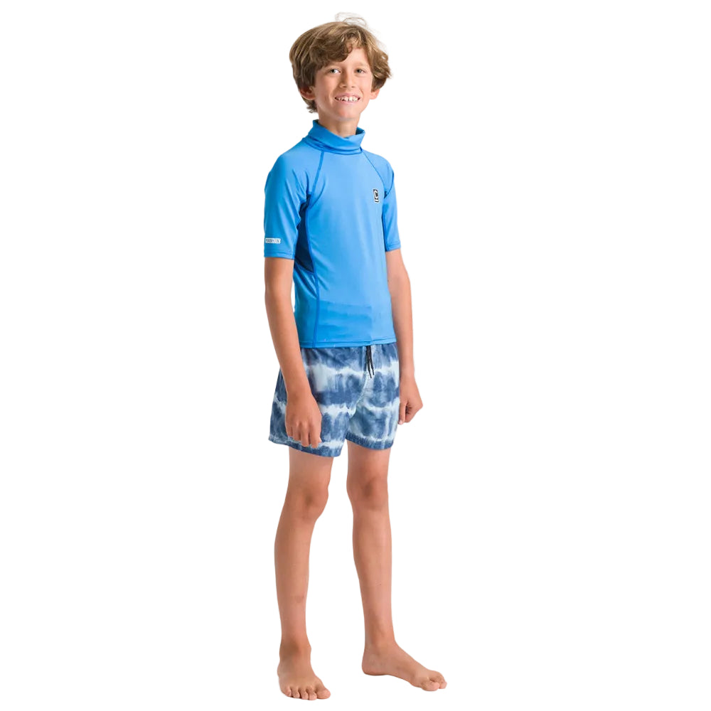 C-Skins NuWave Rash X Junior Short Sleeve Rash Vest - Cyan/Slate/Multi
