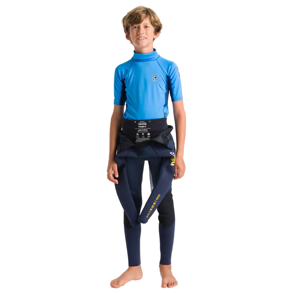C-Skins NuWave Rash X Junior Short Sleeve Rash Vest - Cyan/Slate/Multi
