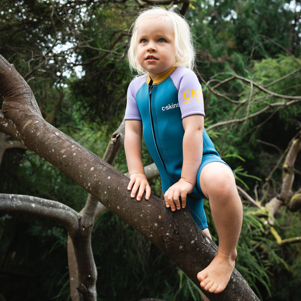 C-Skins NuWave C-KID Baby Front Zip Shorti Wetsuit 2026 - Steel Blue/Lilac
