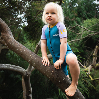 C-Skins NuWave C-KID Baby Front Zip Shorti Wetsuit 2026 - Steel Blue/Lilac