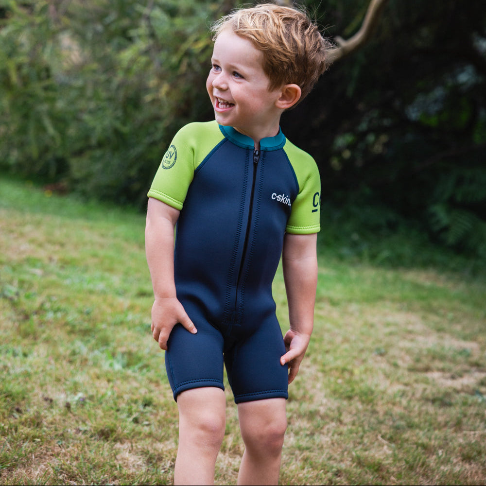 C-Skins NuWave C-KID Baby Front Zip Shorti Wetsuit 2026 - Bluestone/Lime