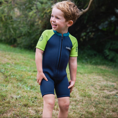 C-Skins NuWave C-KID Baby Front Zip Shorti Wetsuit 2026 - Bluestone/Lime