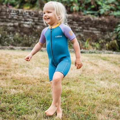 C-Skins NuWave C-KID Baby Front Zip Shorti Wetsuit 2026 - Steel Blue/Lilac