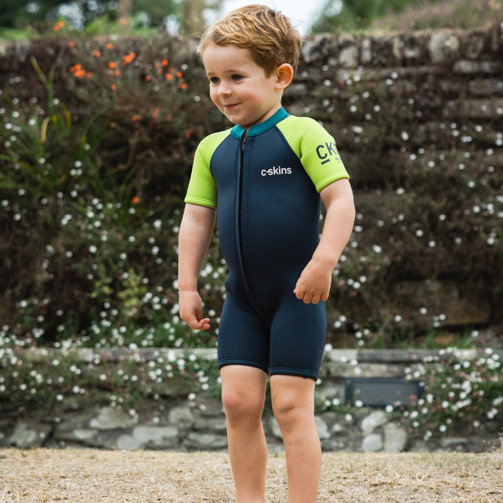 C-Skins NuWave C-KID Baby Front Zip Shorti Wetsuit 2026 - Bluestone/Lime