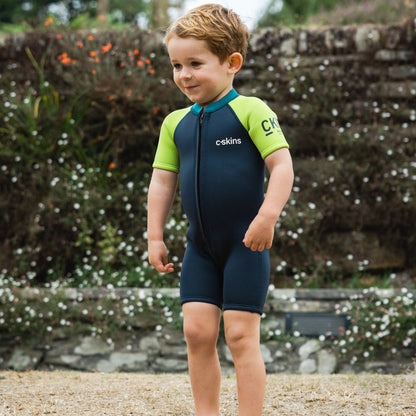C-Skins NuWave C-KID Baby Front Zip Shorti Wetsuit 2026 - Bluestone/Lime