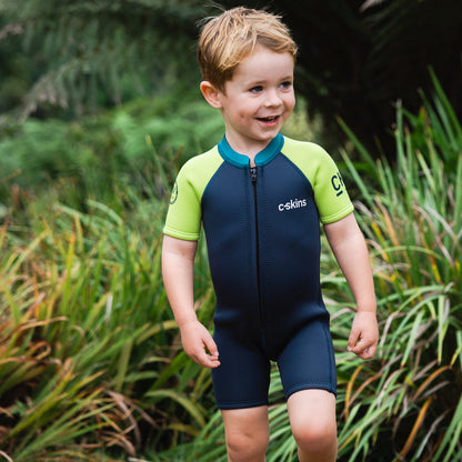 C-Skins NuWave C-KID Baby Front Zip Shorti Wetsuit 2026 - Bluestone/Lime