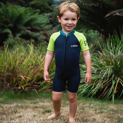 C-Skins NuWave C-KID Baby Front Zip Shorti Wetsuit 2026 - Bluestone/Lime
