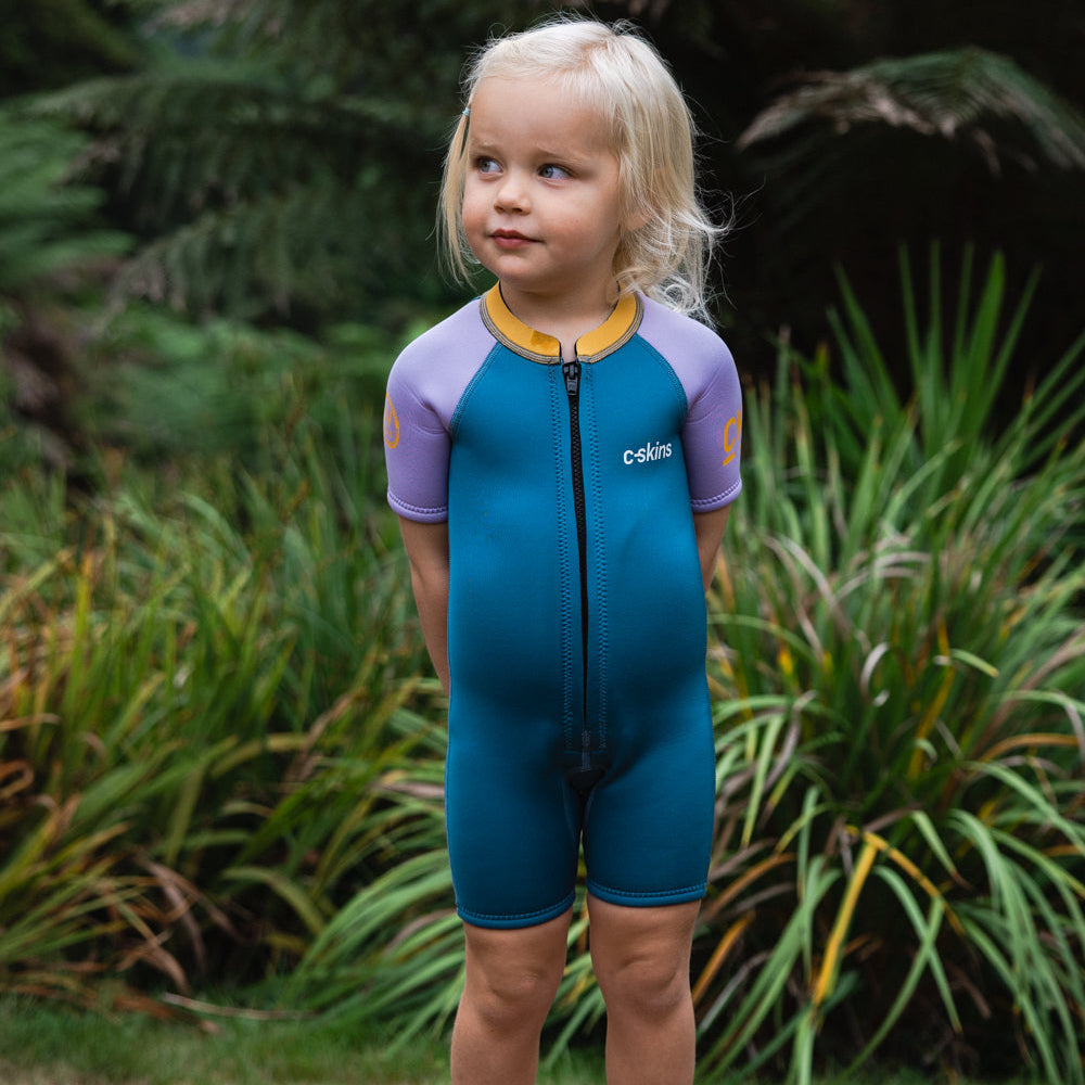 C-Skins NuWave C-KID Baby Front Zip Shorti Wetsuit 2026 - Steel Blue/Lilac