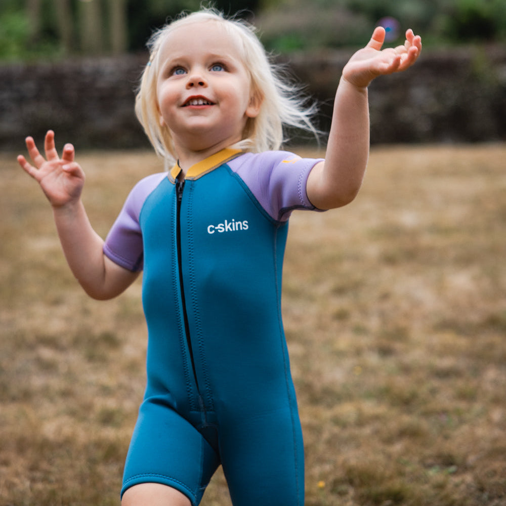 C-Skins NuWave C-KID Baby Front Zip Shorti Wetsuit 2026 - Steel Blue/Lilac