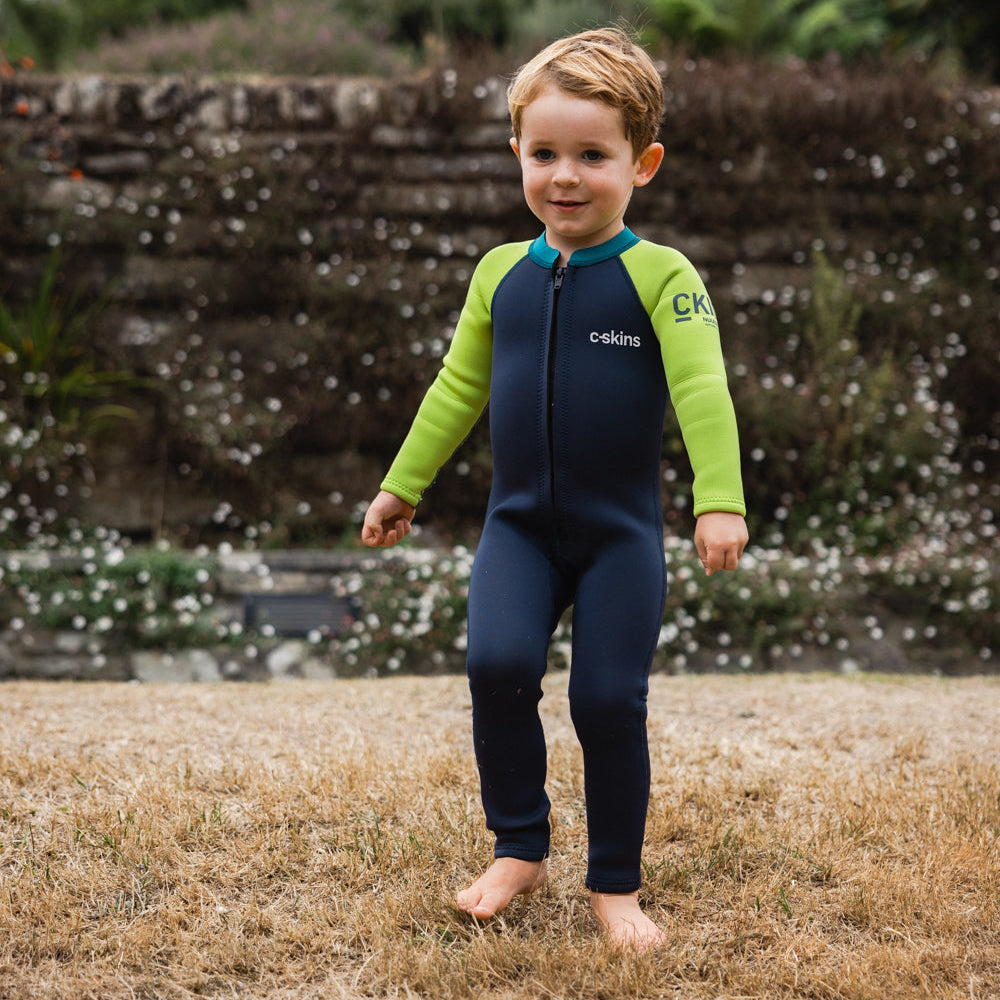 C-Skins NuWave C-KID Baby Front Zip Steamer Wetsuit 2026 - Bluestone/Lime