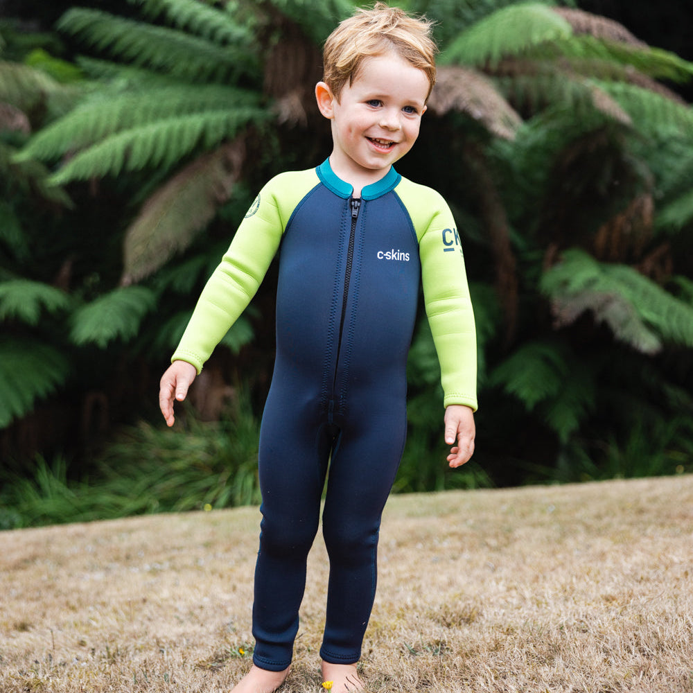C-Skins NuWave C-KID Baby Front Zip Steamer Wetsuit 2026 - Bluestone/Lime