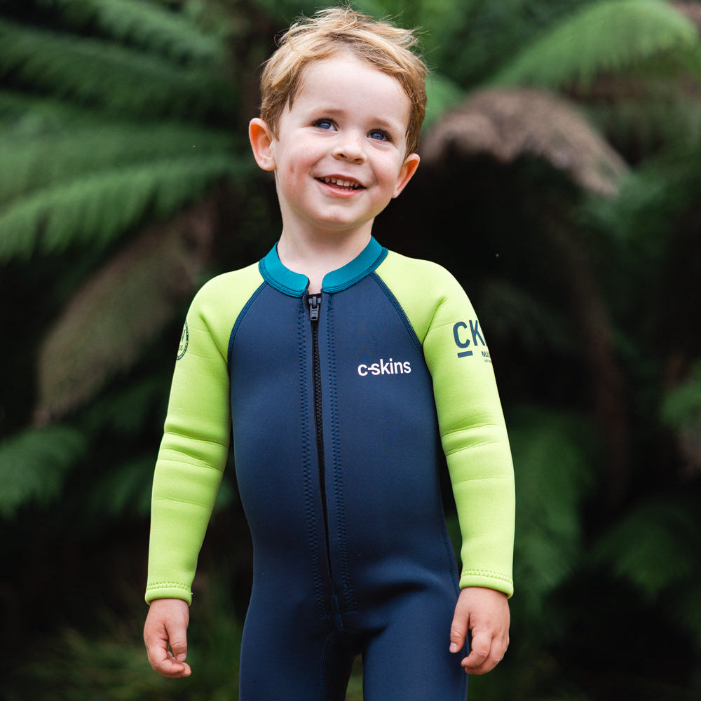 C-Skins NuWave C-KID Baby Front Zip Steamer Wetsuit 2026 - Bluestone/Lime