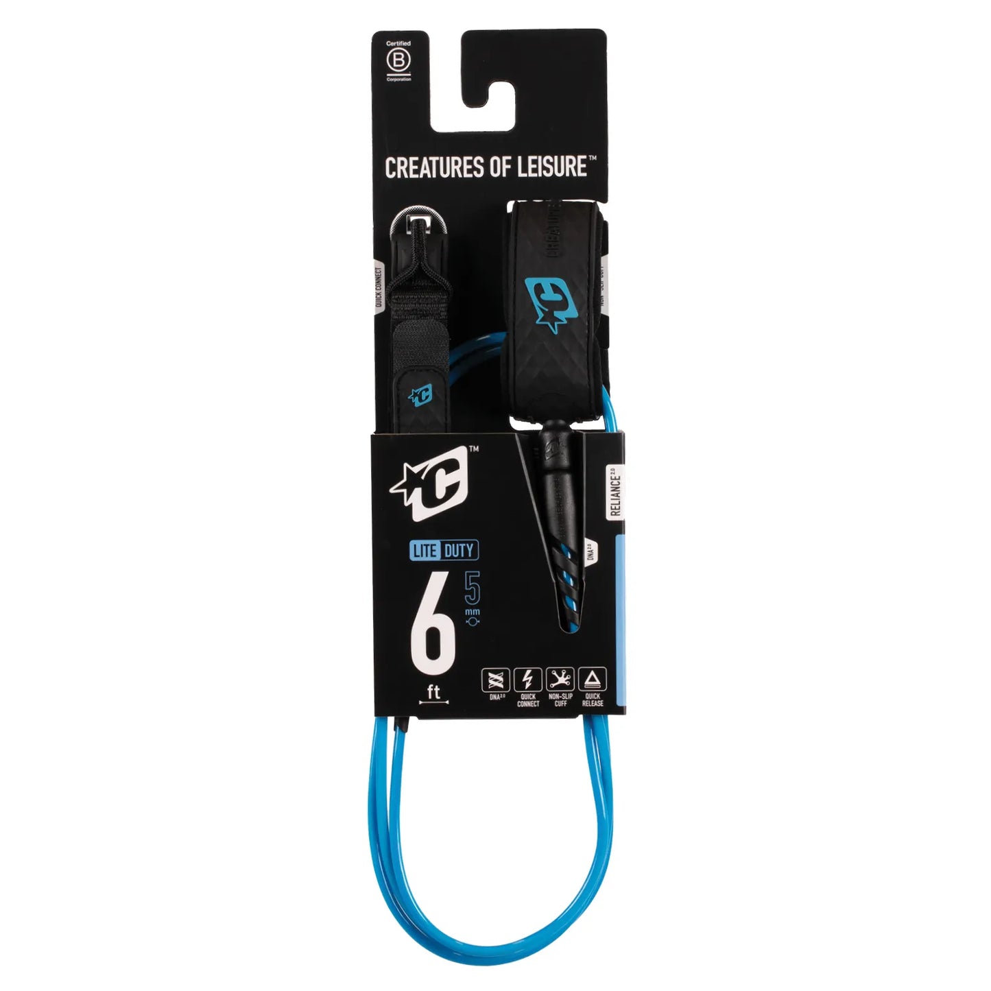 Creatures Of Leisure Reliance 2.0 Lite Duty 6ft Leash - cyan twist black