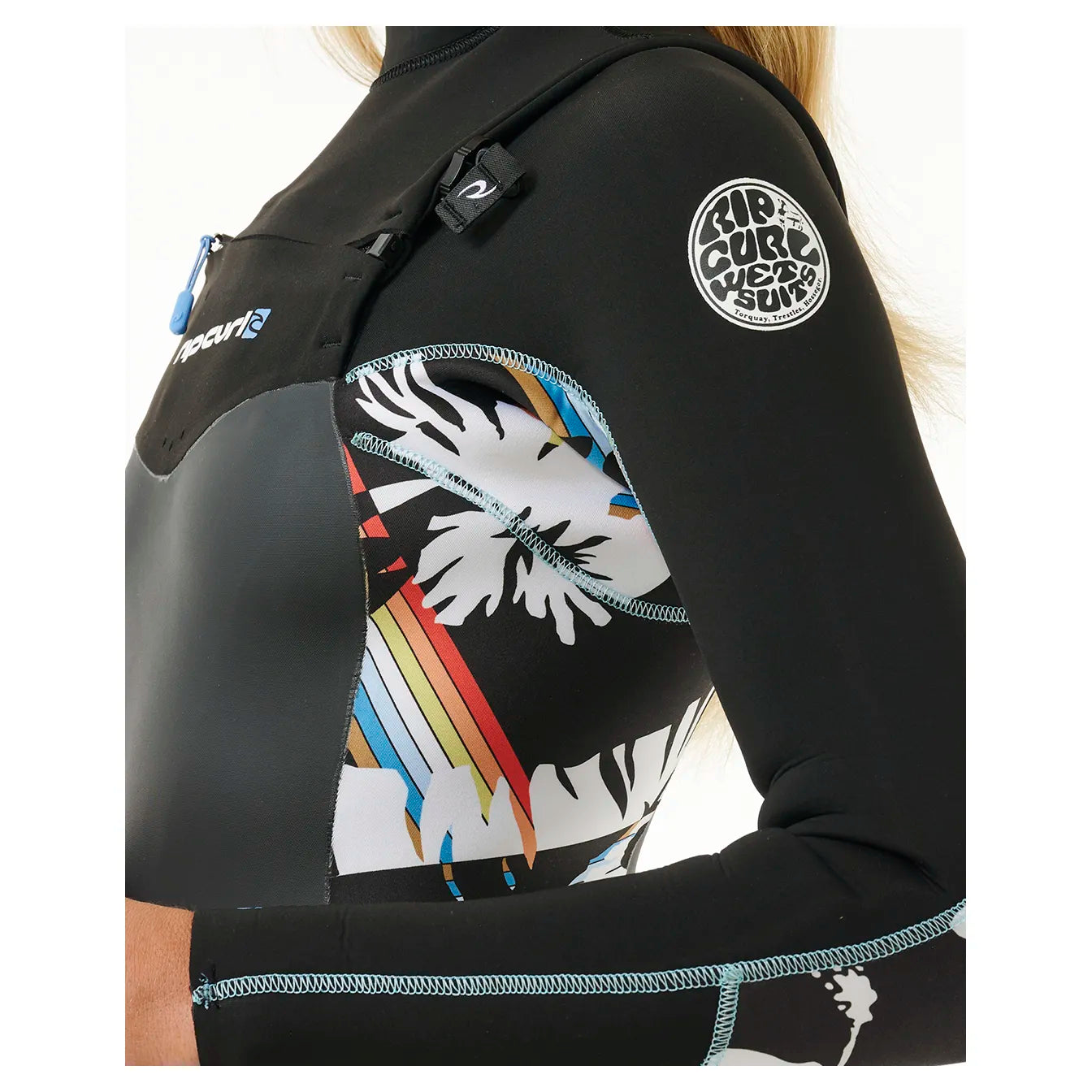 Rip Curl Dawn Patrol 3/2mm Womens Chest Zip Summer Wetsuit - Black/White/Multi - 2025 - Buy online today