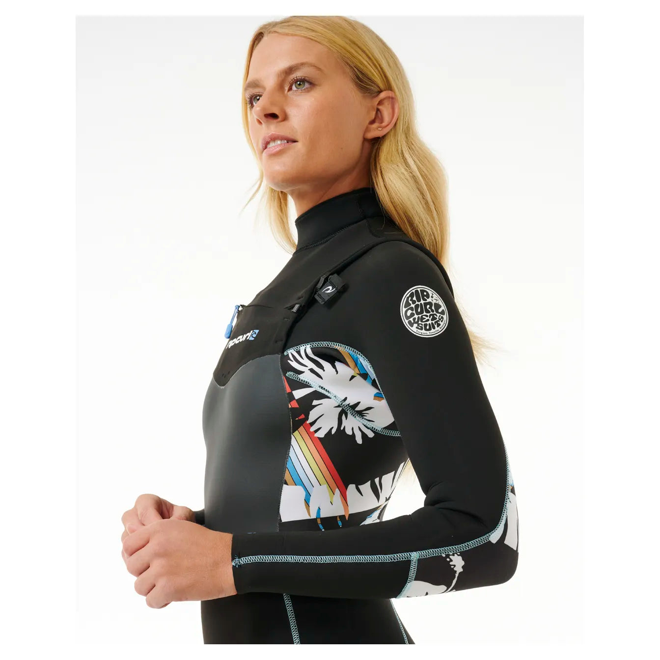 Rip Curl Dawn Patrol 3/2mm Womens Chest Zip Summer Wetsuit - Black/White/Multi - 2025 - Buy online today