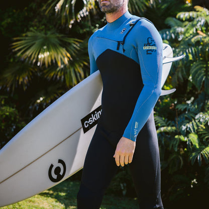 Combinaison été homme C-Skins NuWave Session 3/2 mm GBS à zip poitrine 2026 - Black/Steel Blue X /Lime