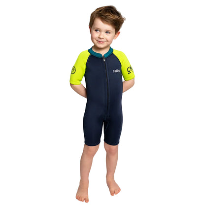 C-Skins NuWave C-KID Baby Front Zip Shorti Wetsuit 2026 - Bluestone/Lime