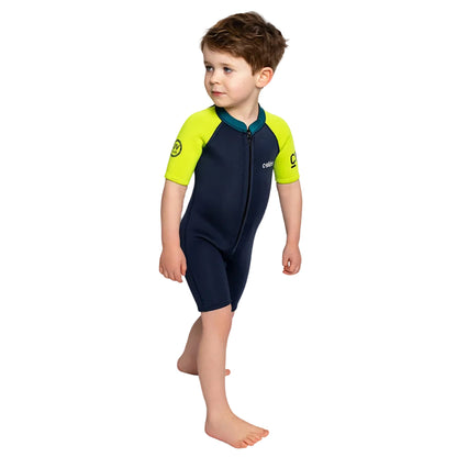 C-Skins NuWave C-KID Baby Front Zip Shorti Wetsuit 2026 - Bluestone/Lime