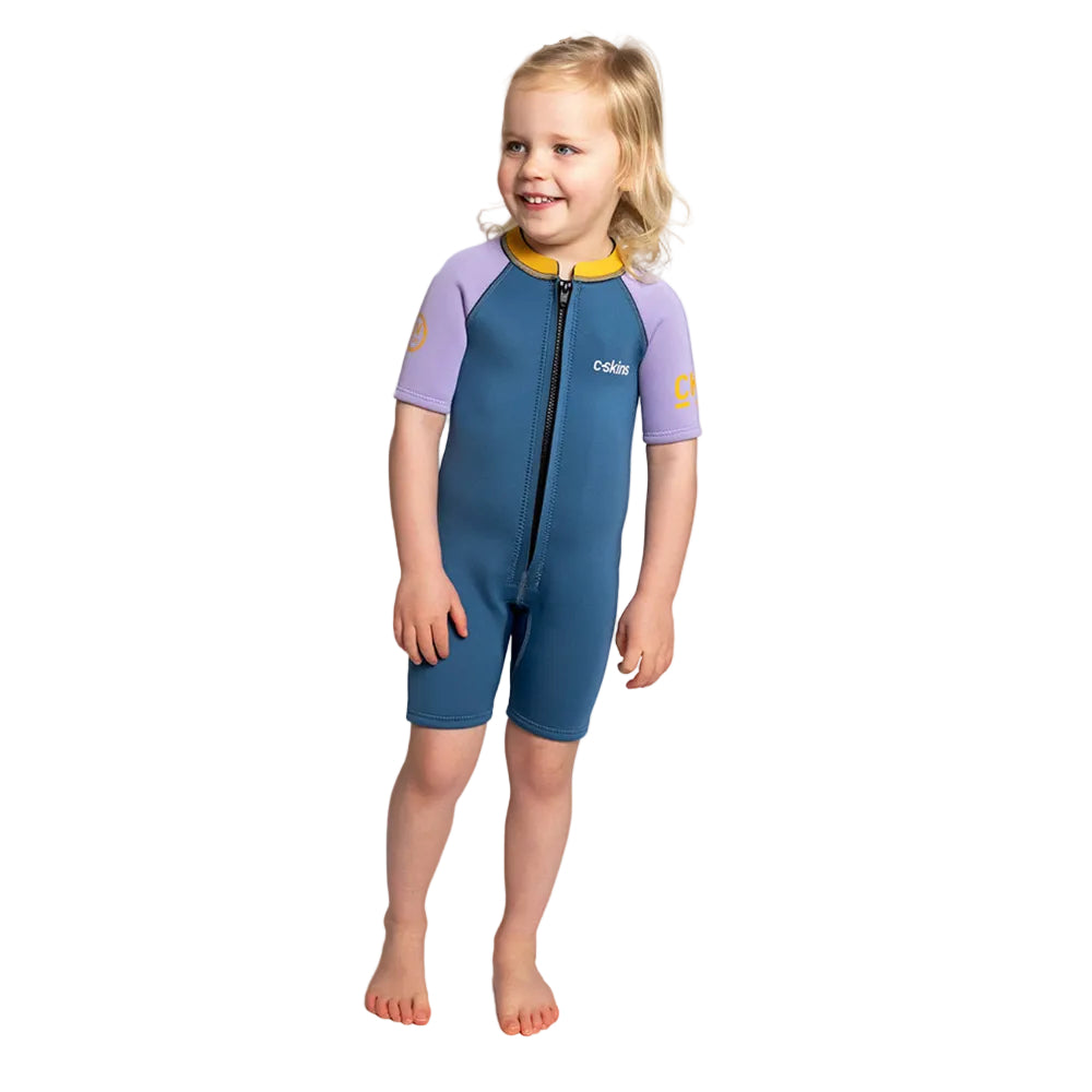 C-Skins NuWave C-KID Baby Front Zip Shorti Wetsuit 2026 - Steel Blue/Lilac