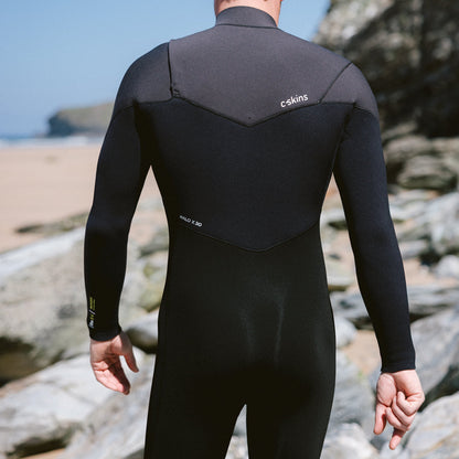 Combinaison intégrale homme C-Skins NuWave ReWired 5/4 mm GBS à zip poitrine 2026 - Black/Meteor/Lime