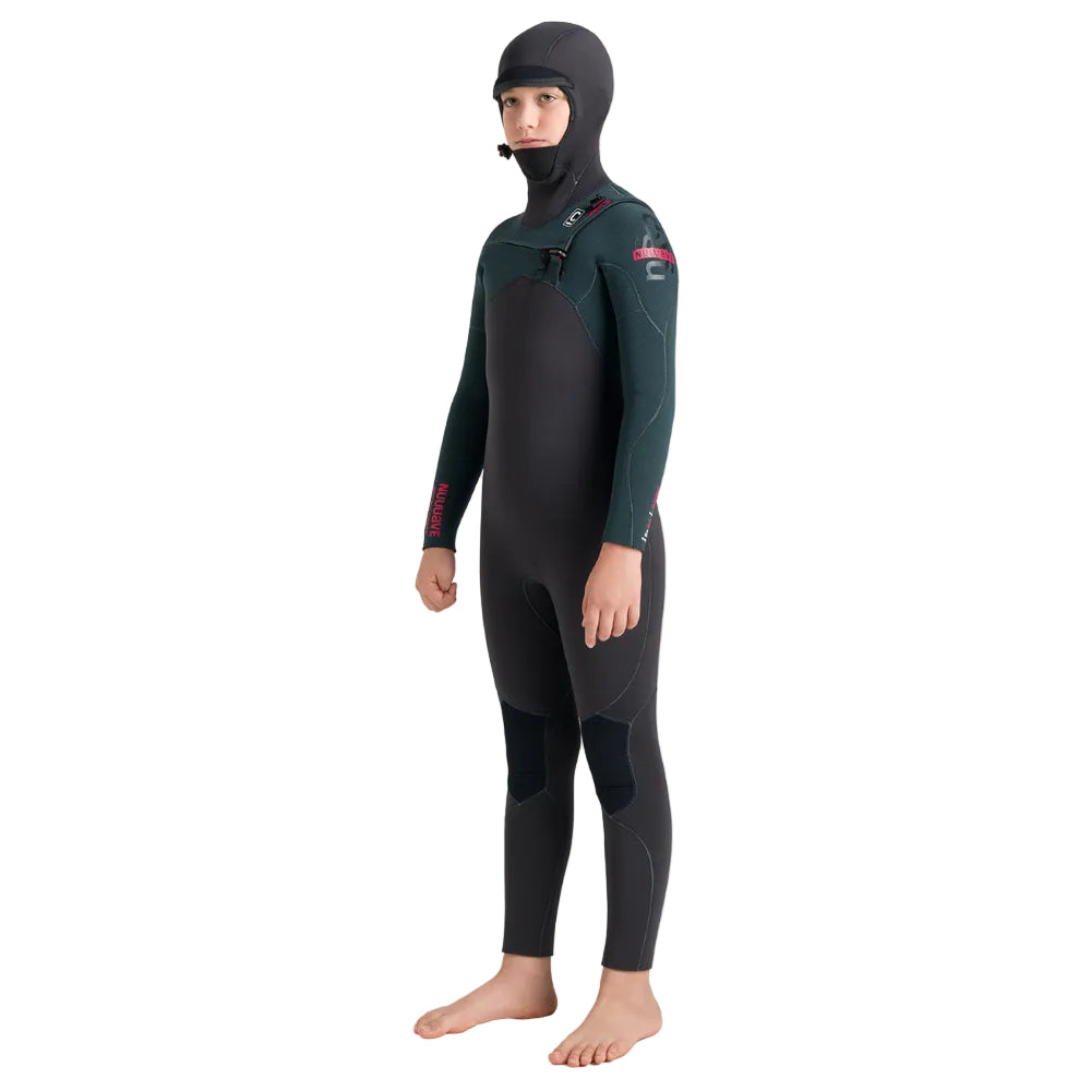 C-Skins NuWave Session 5/4 mm GBS junior avec cagoule intégrée 2026 - Meteor / Forest Green / Red