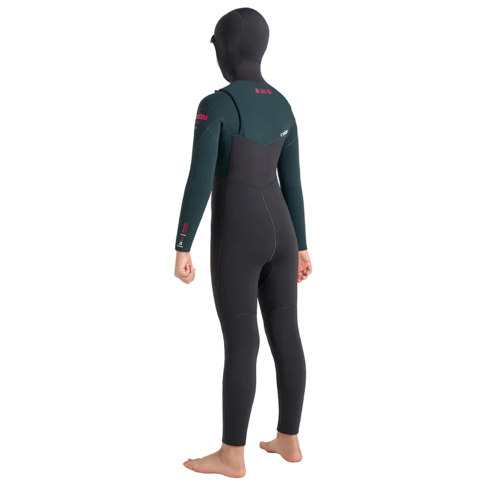 C-Skins NuWave Session 5/4 mm GBS junior avec cagoule intégrée 2026 - Meteor / Forest Green / Red