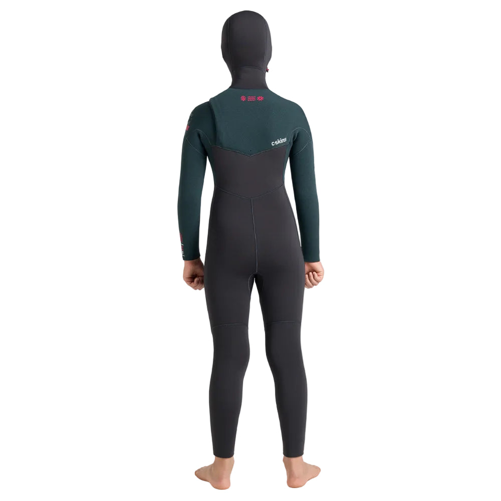 C-Skins NuWave Session 5/4 mm GBS junior avec cagoule intégrée 2026 - Meteor / Forest Green / Red