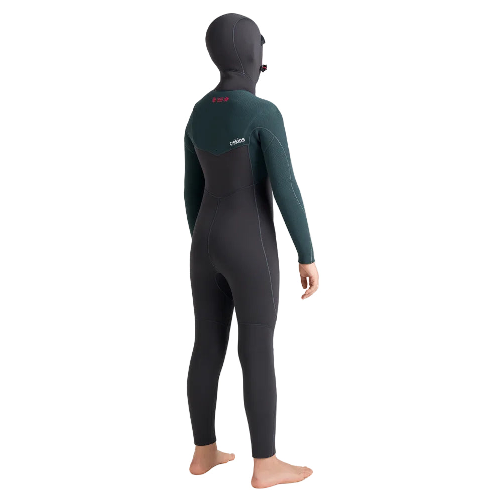 C-Skins NuWave Session 5/4 mm GBS junior avec cagoule intégrée 2026 - Meteor / Forest Green / Red