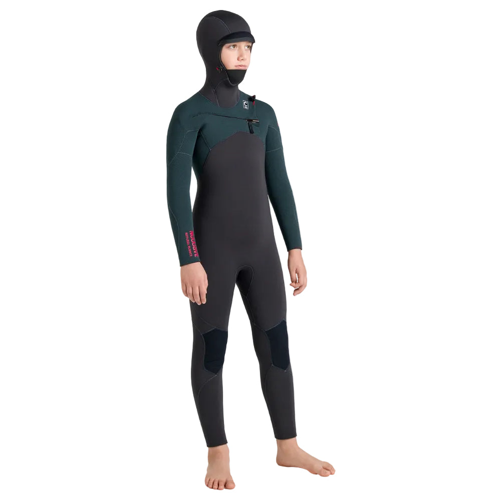 C-Skins NuWave Session 5/4 mm GBS junior avec cagoule intégrée 2026 - Meteor / Forest Green / Red