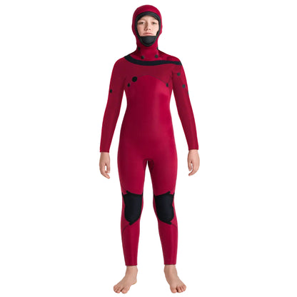 C-Skins NuWave Session 5/4 mm GBS junior avec cagoule intégrée 2026 - Meteor / Forest Green / Red