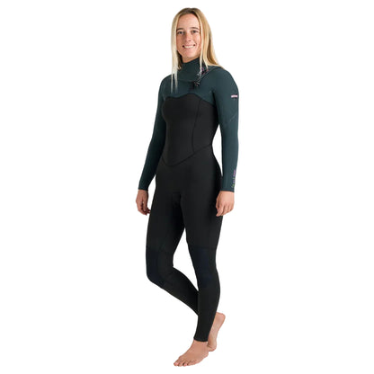 C-Skins NuWave Solace 5/4/3mm Womens GBS Chest Zip Winter Wetsuit in Black / Forest Green / Mulberry