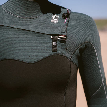 C-Skins NuWave Solace 5/4/3mm Womens GBS Chest Zip Winter Wetsuit 2026 - Black / Forest Green / Mulberry