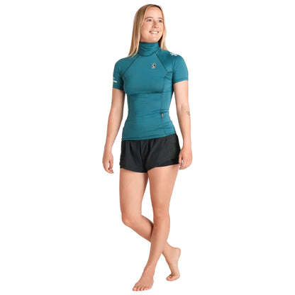 C-Skins NuWave Rash X Womens Short Sleeve Rash Vest - Emerald/Light Blue