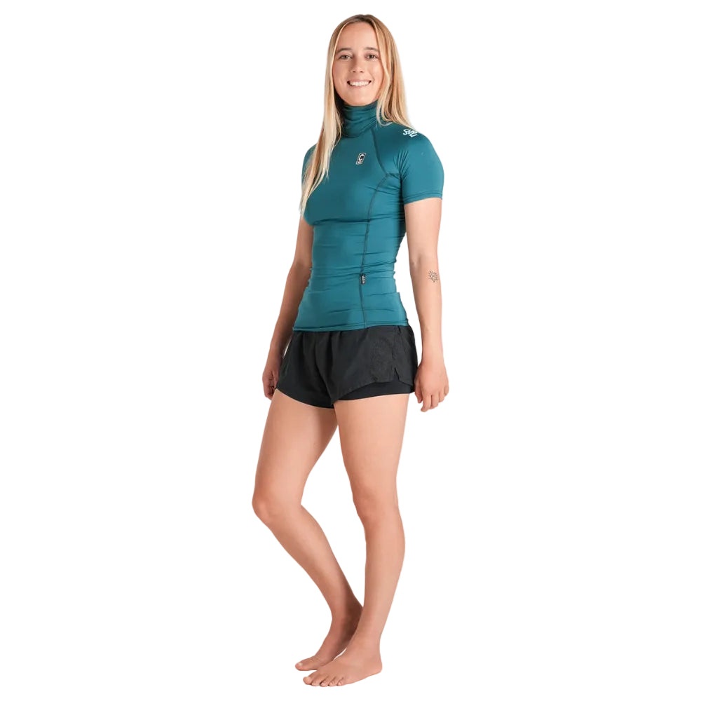 C-Skins NuWave Rash X Womens Short Sleeve Rash Vest - Emerald/Light Blue