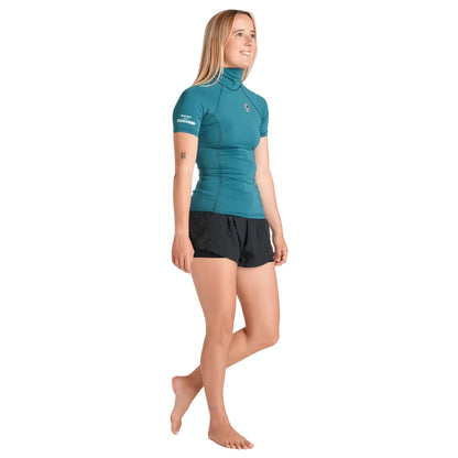 C-Skins NuWave Rash X Womens Short Sleeve Rash Vest - Emerald/Light Blue