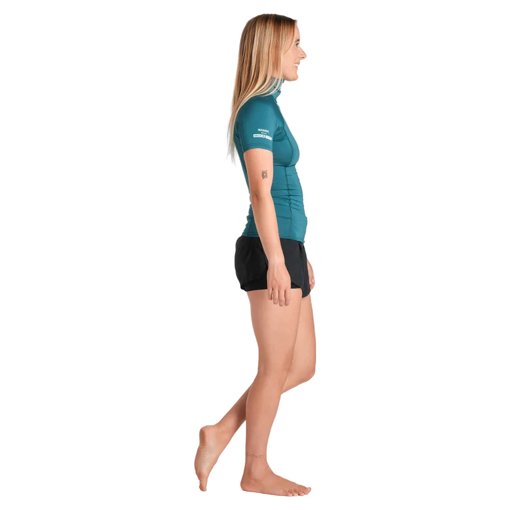 C-Skins NuWave Rash X Womens Short Sleeve Rash Vest - Emerald/Light Blue