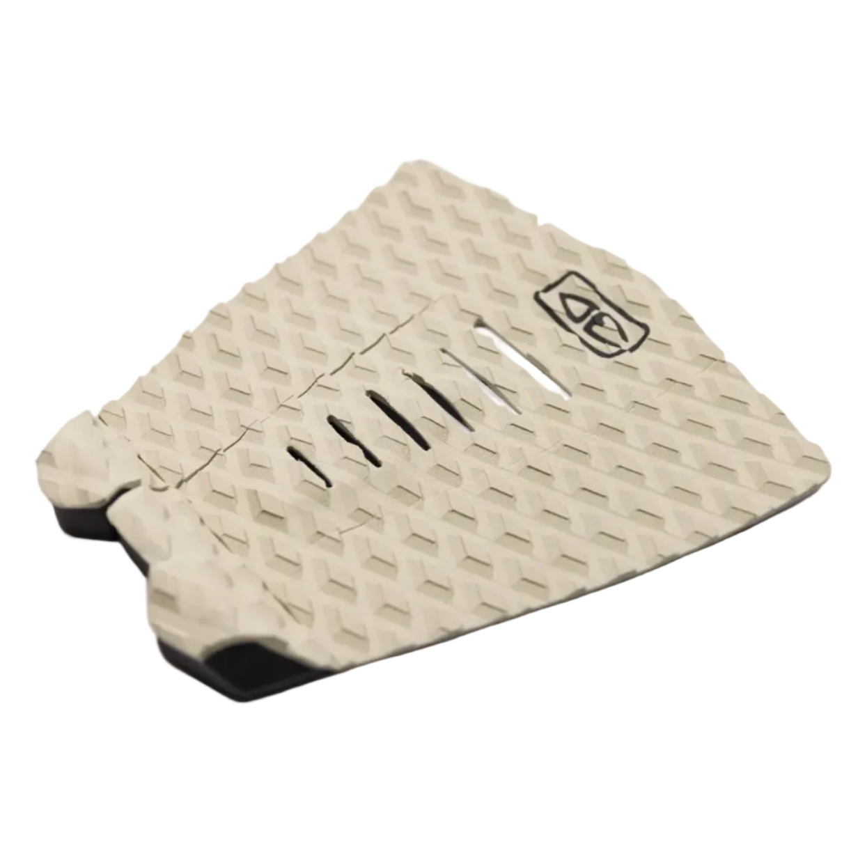 Beige surfboard tail pad with geometric pattern on a white background