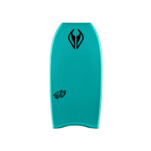 Bodyboard  in emerald green on a white background with a black logo