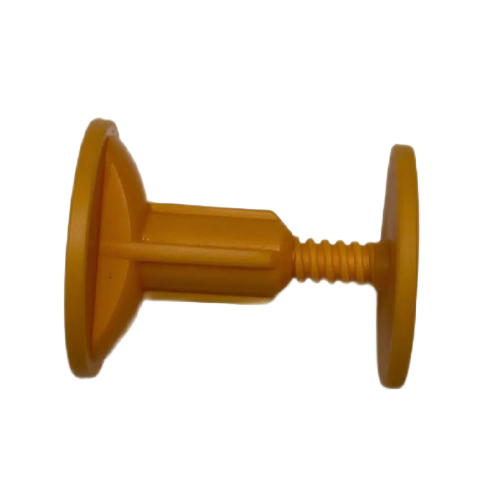 Yellow bodyboarding leash plug on a white background.