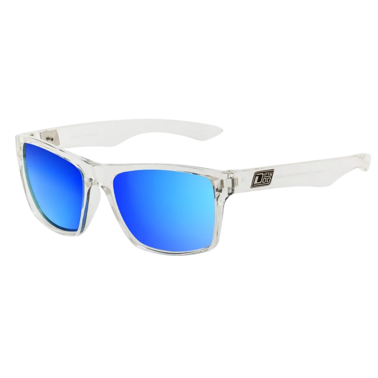 Dirty Dog Vendetta Sunglasses - Crystal / Grey / Blue Fusion Mirror Polarised