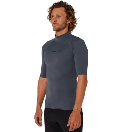 Ocean & Earth Script Men's Short Sleeve Rash Shirt - Charcoal