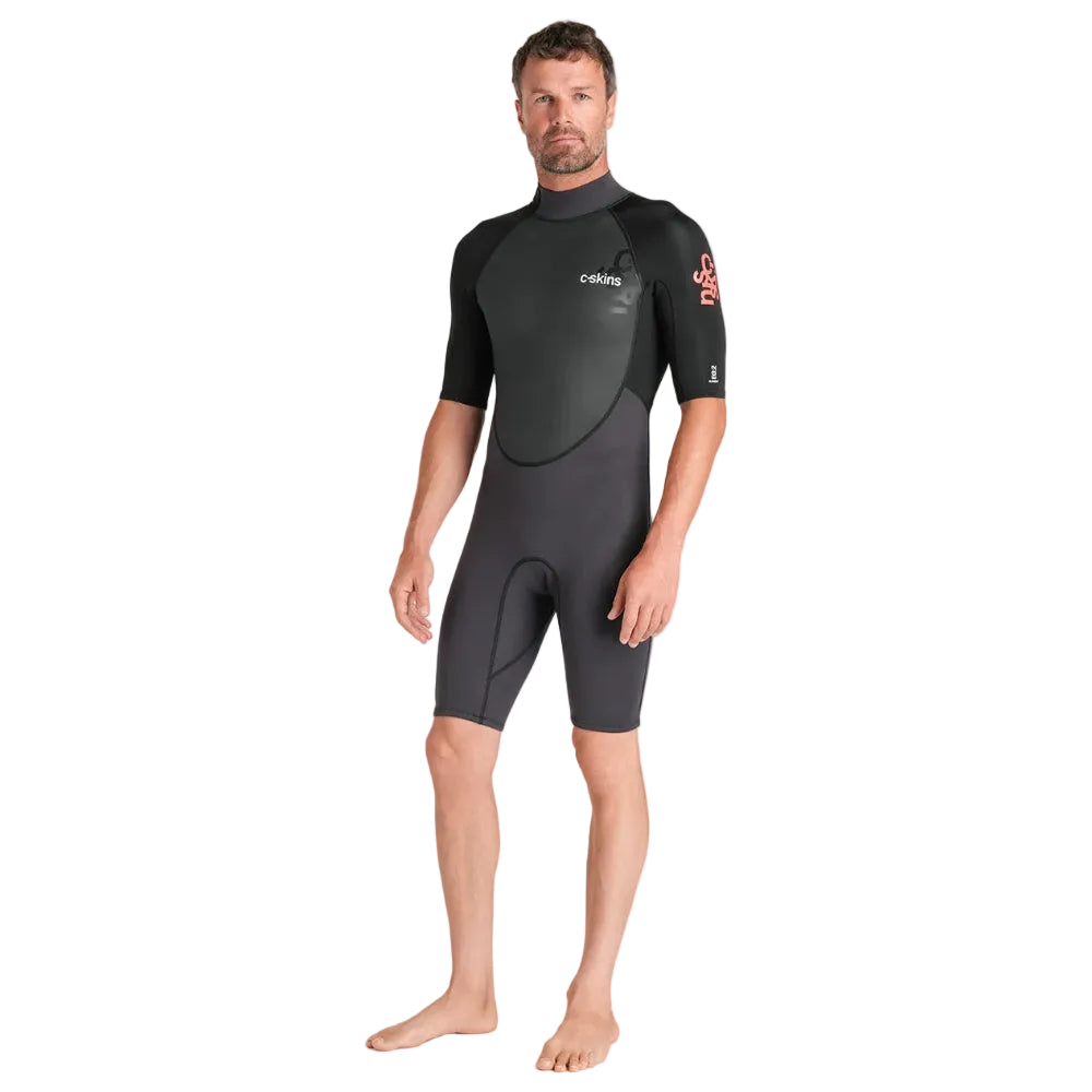 C Skins Element 3/2mm Mens Shorty Summer Wetsuit in Anthracite/ Black/ Neon Flare