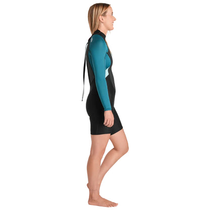 Combinaison shorty femme C-Skins Element 3/2 mm FL à zip dorsal - Black / Emerald / Ice Blue