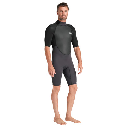 C-Skins Element 3/2mm Mens Back Zip Shorty Wetsuit 2026 - Anthracite/ Black/ Neon Flare