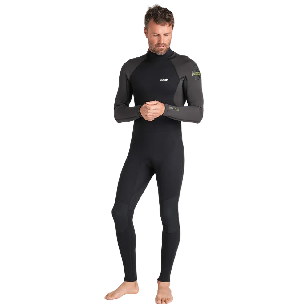 C-Skins NuWave Element 3/2mm Mens FL Back Zip Steamer in Black/Meteor/Olive